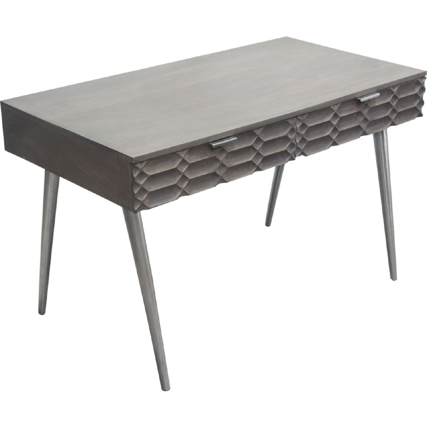 Diamond Sofa - Petra Solid Mango Wood 2-Drawer Writing Desk with Nickel Legs in Smoke Gray Finish