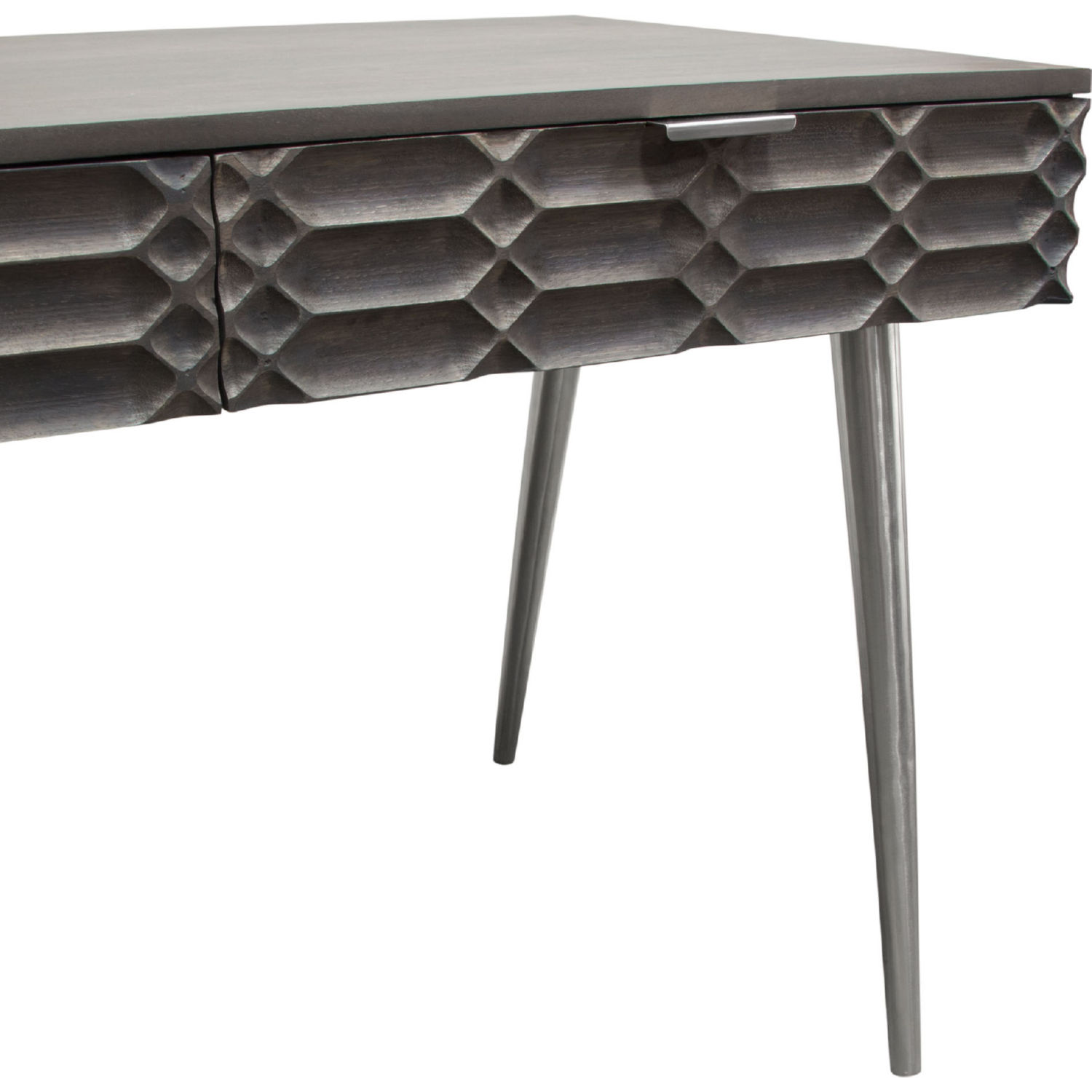 Diamond Sofa - Petra Solid Mango Wood 2-Drawer Writing Desk with Nickel Legs in Smoke Gray Finish