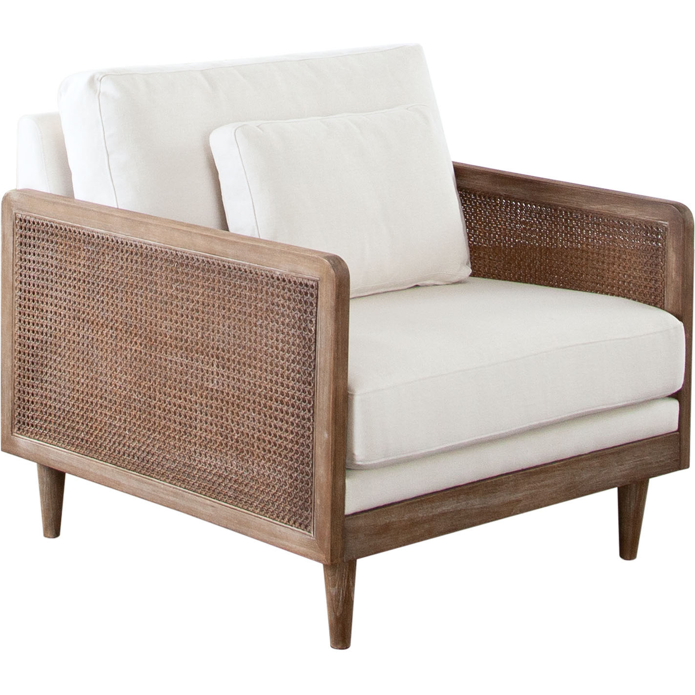 Diamond Sofa - Piper Linen Fabric Chair with Natural Rattan in White