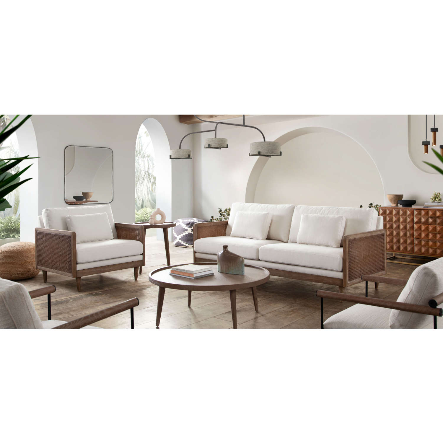 Diamond Sofa - Piper Linen Fabric Chair with Natural Rattan in White