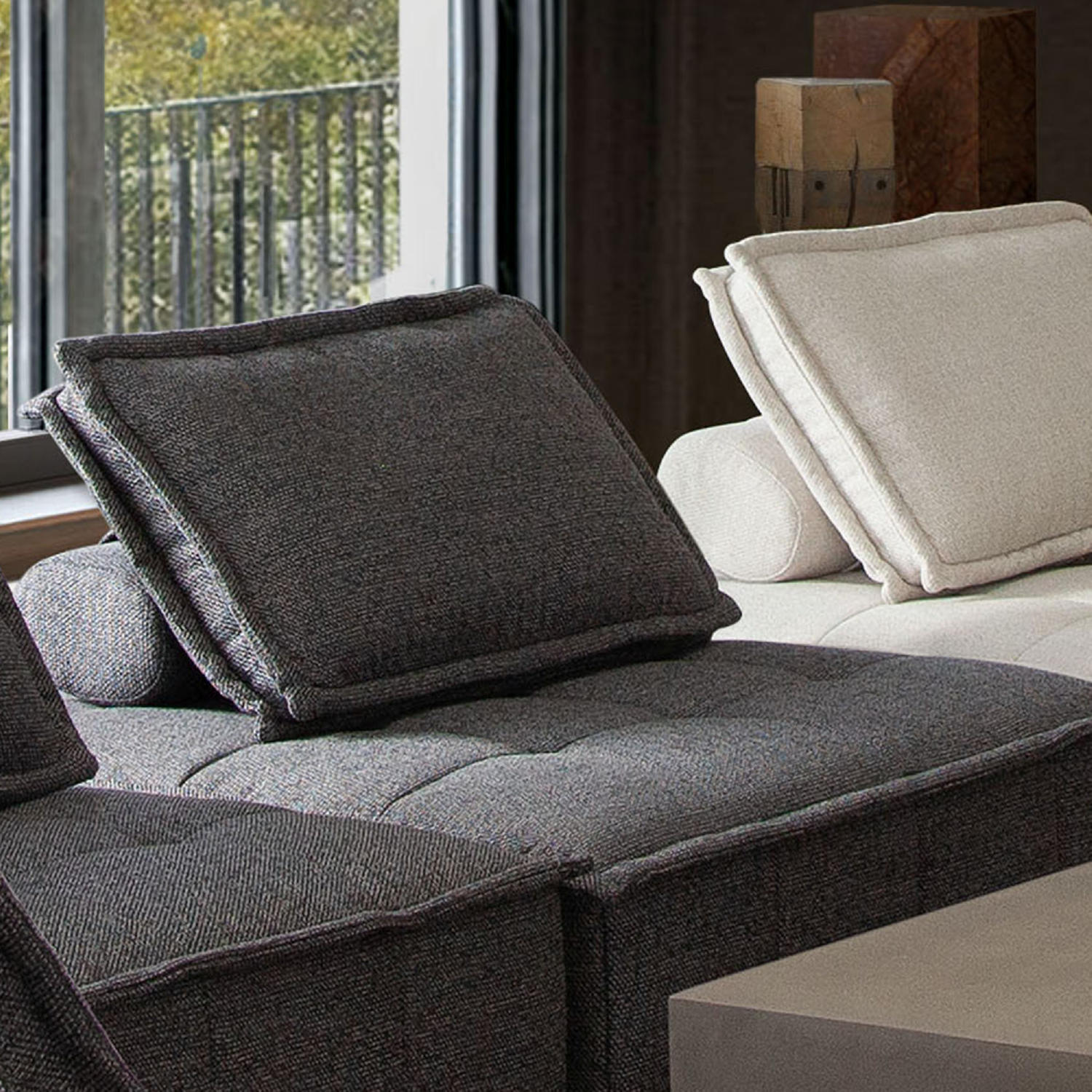 Diamond Sofa Platform Square Fabric Modular Lounger with Bolstered Non-Skid Backrest - Gray