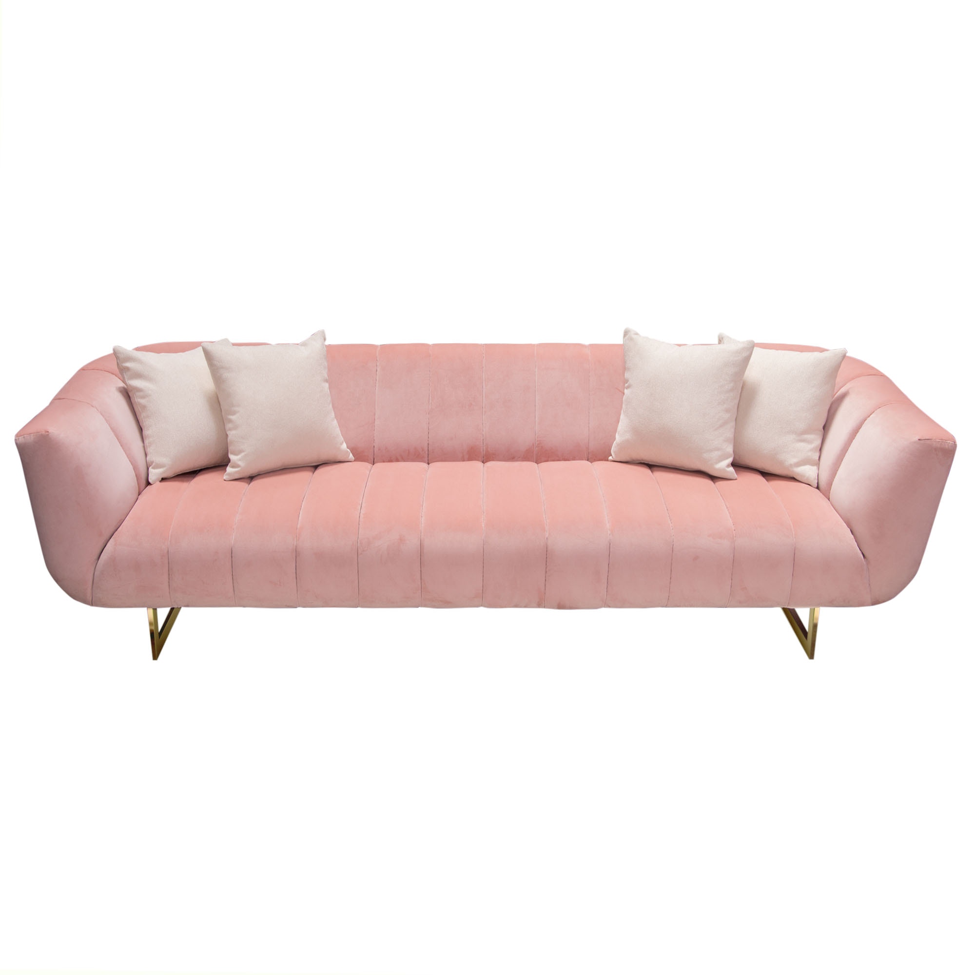 Diamond Sofa Venus Velvet Sofa with Contrasting Pillows & Gold Finished Metal Base - Blush Pink