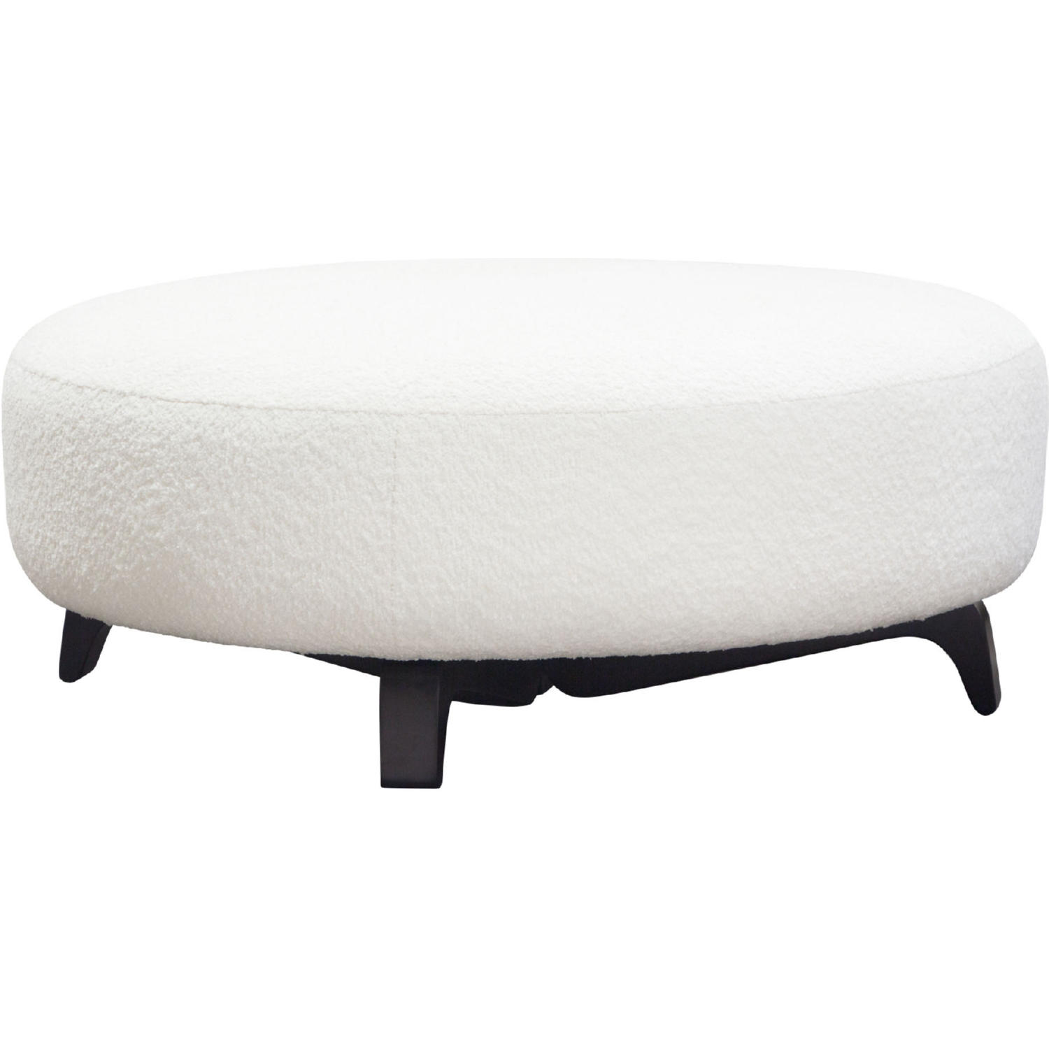 Diamond Sofa - Vesper Faux Shearling Round Ottoman with Black Wood Leg Base in White