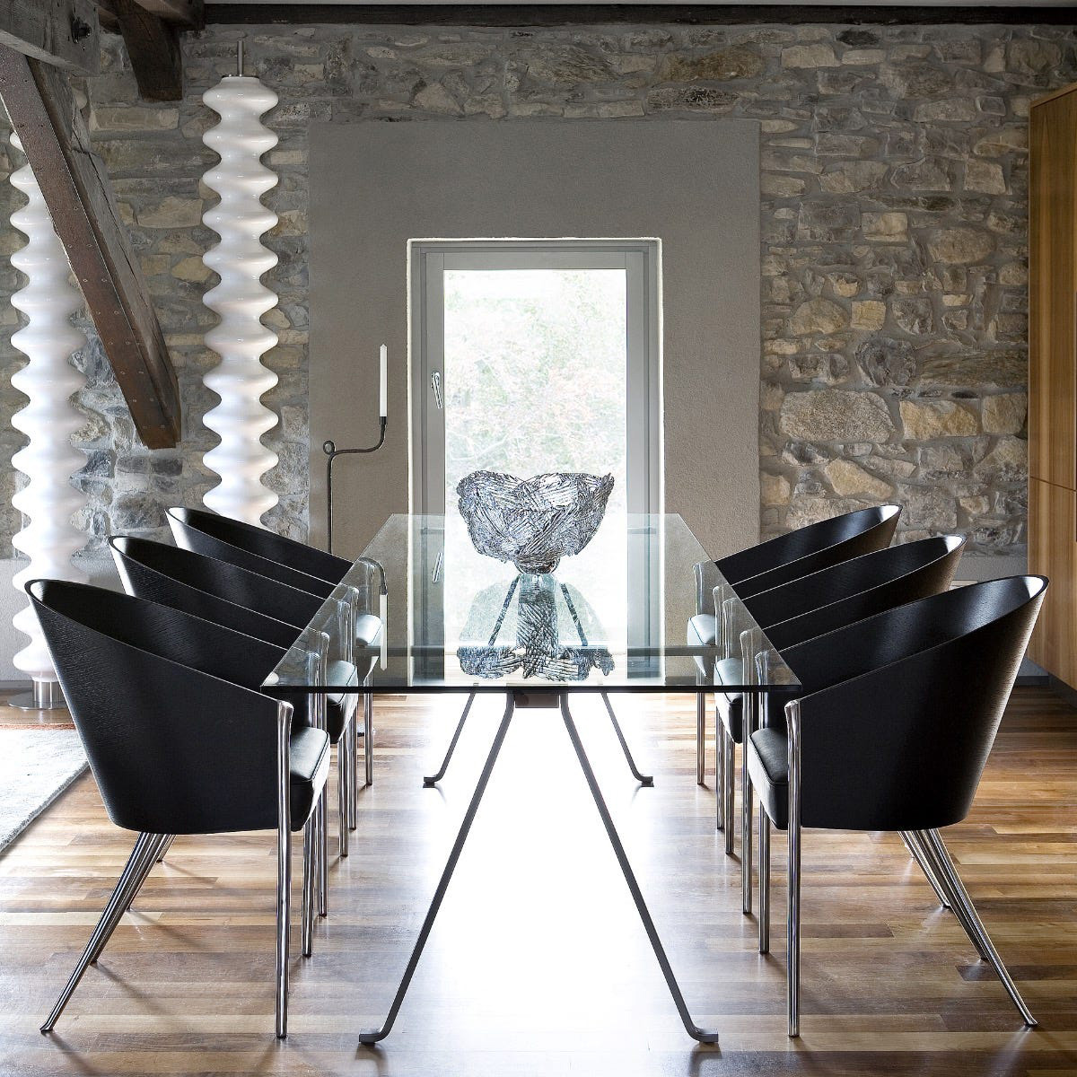 Driade Frate 82" Dining Table - Glass, Painted Steel, Beech