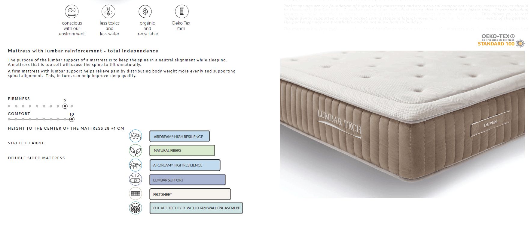 Dupen Lumbar Tech Mattress - 140x190 cm