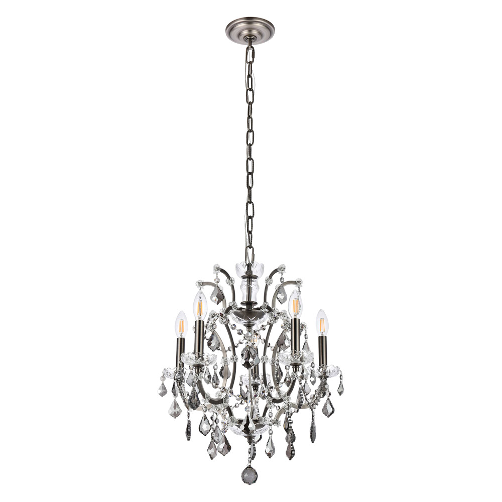 Elegant Rococo 5 Light Chandelier - Polished Nickel/Silver, L 18" (1138D18PN-SS-RC)