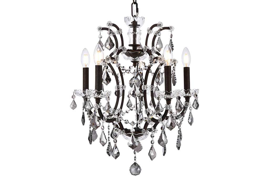 Elegant Rococo 5 Light Chandelier - Rustic Intent/Silver, L 18" (1138D18RI-SS-RC)