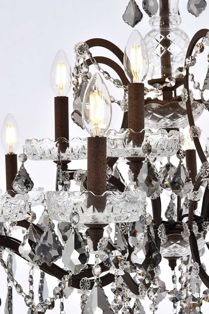 Elegant Rococo 5 Light Chandelier - Rustic Intent/Silver, L 30" (1138D30RI-SS-RC)