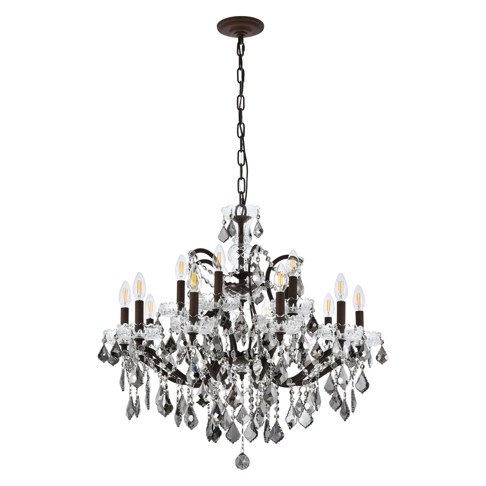 Elegant Rococo 5 Light Chandelier - Rustic Intent/Silver, L 30" (1138D30RI-SS-RC)