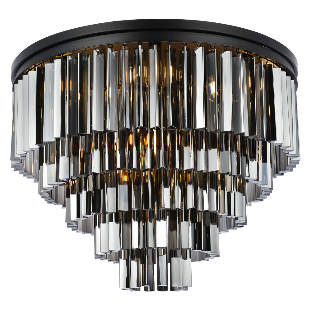 Elegant Sydney 9 Light Flush Mount - Matte Black/Silver, L 32" (1201F32MB-SS-RC)