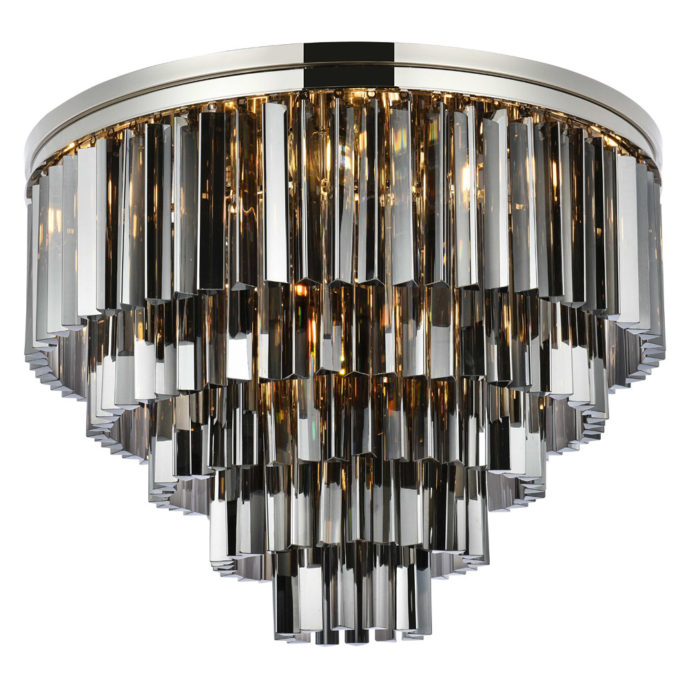 Elegant Sydney 9 Light Flush Mount - Polished Nickel/Silver, L 32" (1201F32PN-SS-RC)