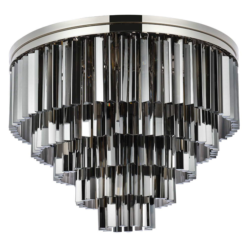 Elegant Sydney 9 Light Flush Mount - Polished Nickel/Silver, L 32" (1201F32PN-SS-RC)