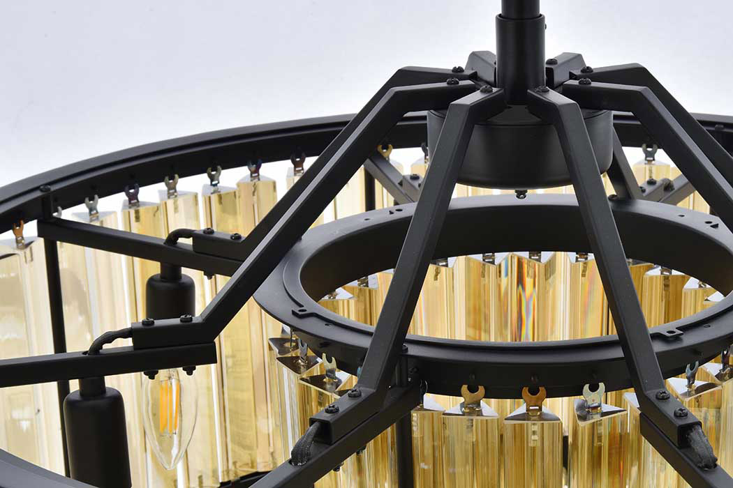 Elegant Prism 8 Light Round Chandelier - Matte Black/Gold, L 28" (1203D28MB-GT-RC)