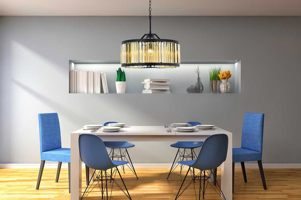 Elegant Prism 8 Light Round Chandelier - Matte Black/Gold, L 28" (1203D28MB-GT-RC)