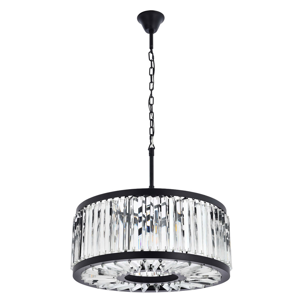 Elegant Prism 8 Light Round Chandelier - Matte Black, L 28" (1203D28MB-RC)