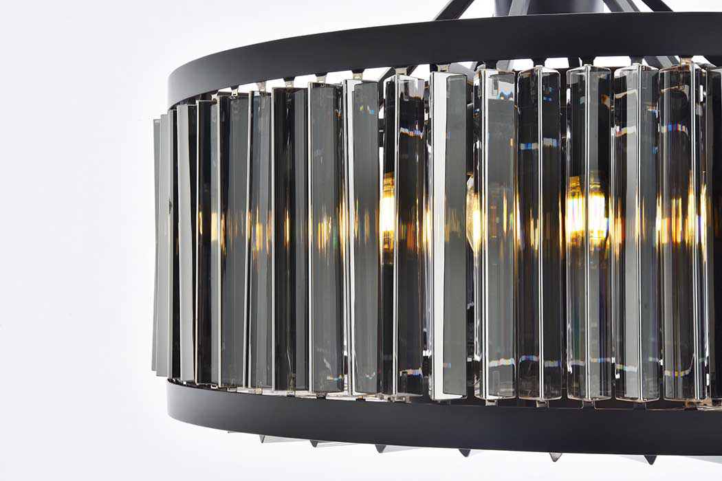 Elegant Prism 8 Light Round Chandelier - Matte Black/Silver, L 28" (1203D28MB-SS-RC)