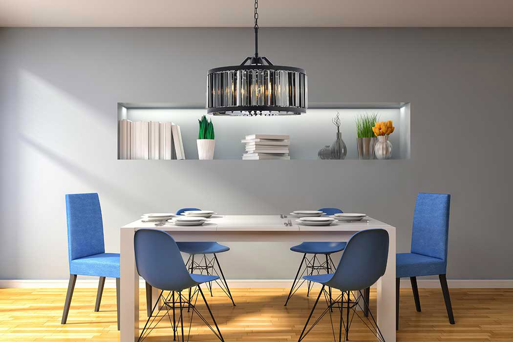 Elegant Prism 8 Light Round Chandelier - Matte Black/Silver, L 28" (1203D28MB-SS-RC)