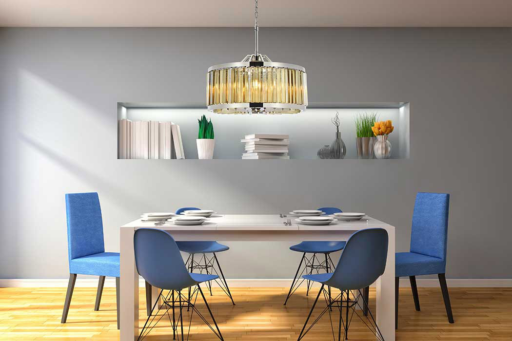 Elegant Prism 8 Light Round Chandelier - Polished Nickel/Gold, L 28" (1203D28PN-GT-RC)