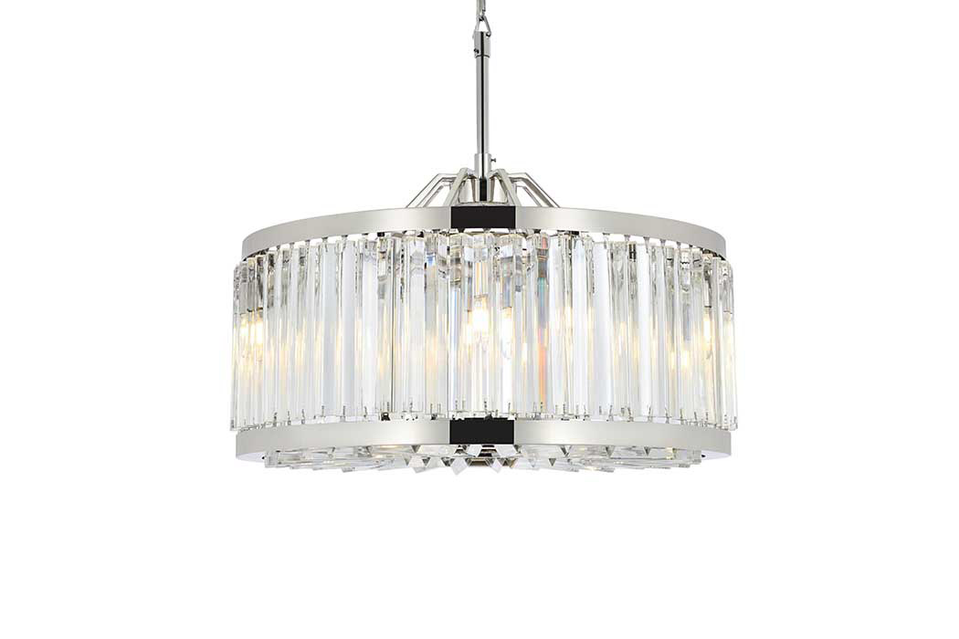 Elegant Prism 8 Light Round Chandelier - Polished Nickel, L 28" (1203D28PN-RC)