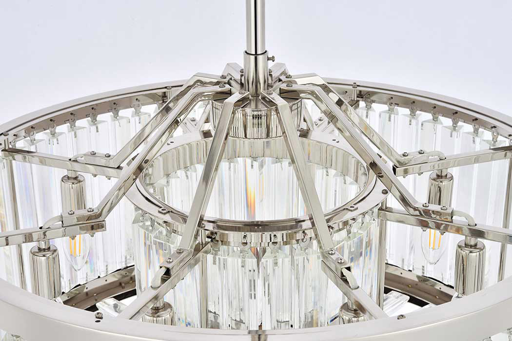 Elegant Prism 8 Light Round Chandelier - Polished Nickel, L 28" (1203D28PN-RC)