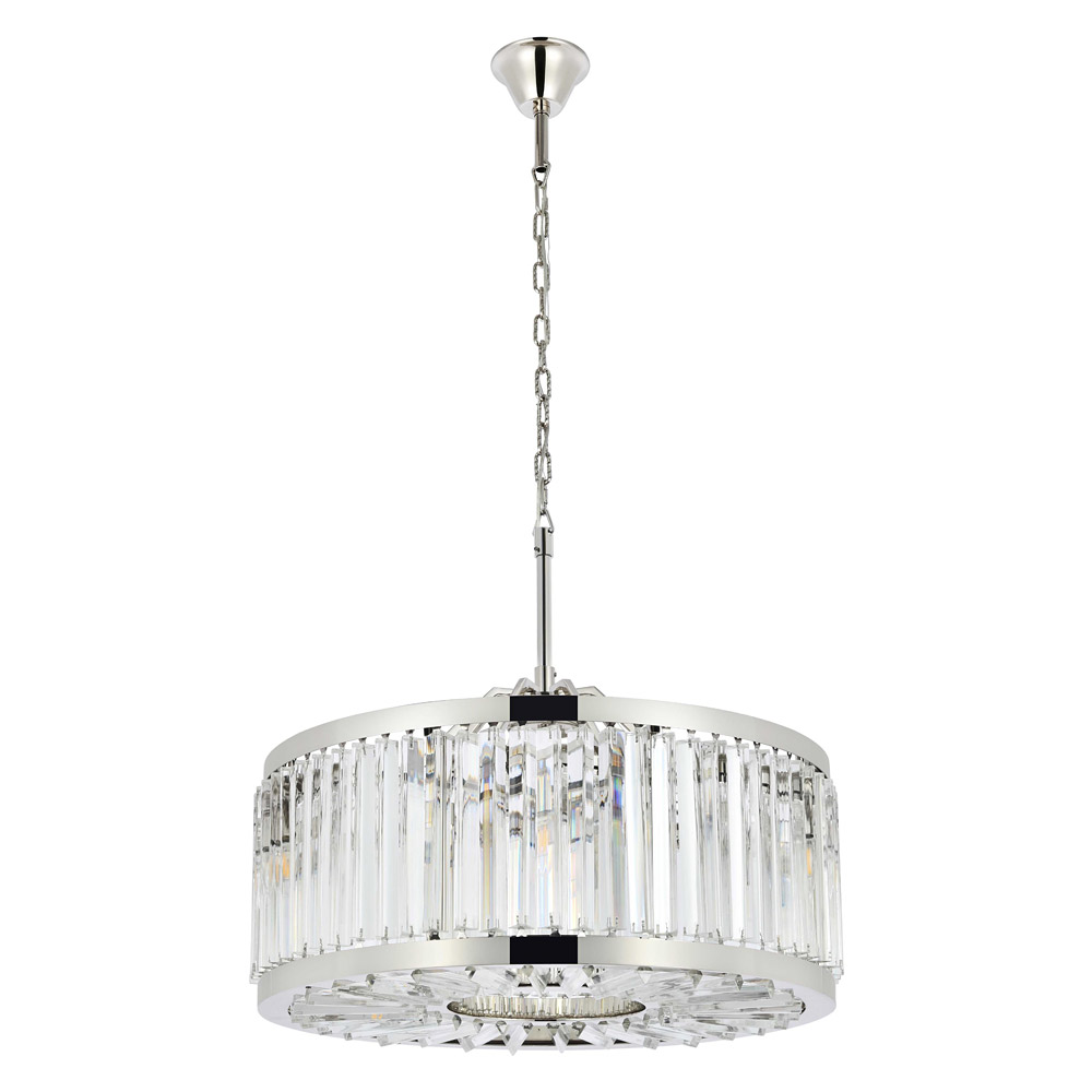 Elegant Prism 8 Light Round Chandelier - Polished Nickel, L 28" (1203D28PN-RC)