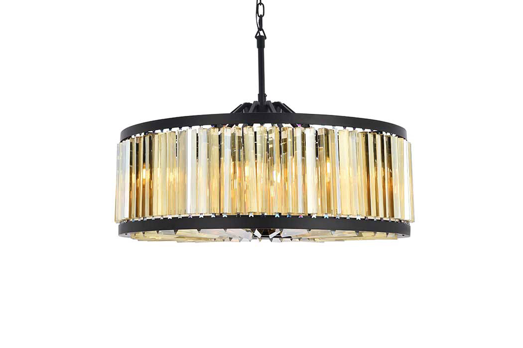 Elegant Prism 8 Light Round Chandelier - Matte Black/Gold, L 35.5" (1203D35MB-GT-RC)