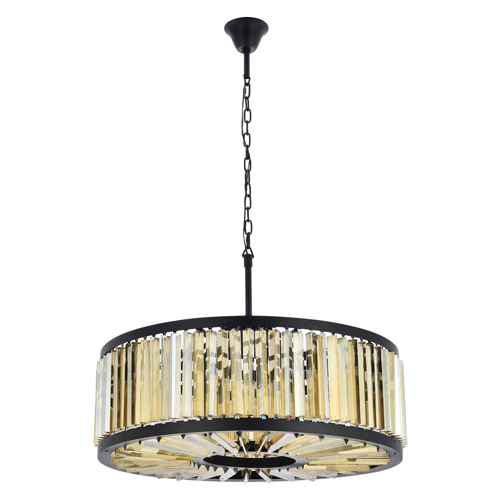 Elegant Prism 8 Light Round Chandelier - Matte Black/Gold, L 35.5" (1203D35MB-GT-RC)