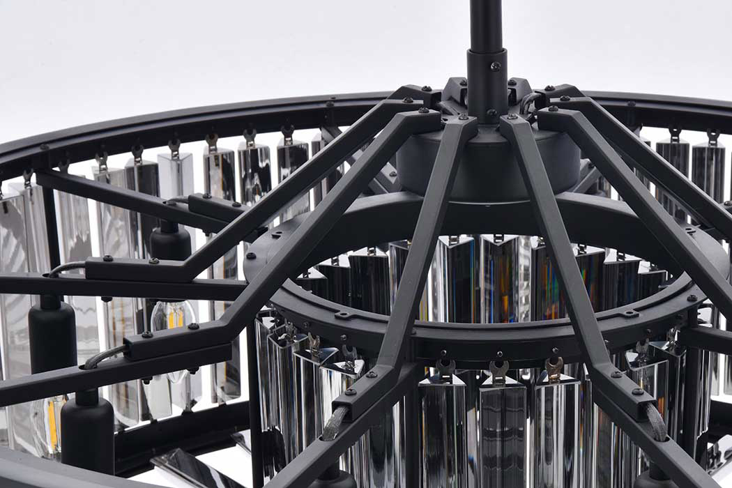 Elegant Prism 8 Light Round Chandelier - Matte Black/Silver, L 35.5" (1203D35MB-SS-RC)