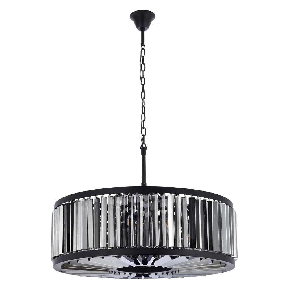 Elegant Prism 8 Light Round Chandelier - Matte Black/Silver, L 35.5" (1203D35MB-SS-RC)