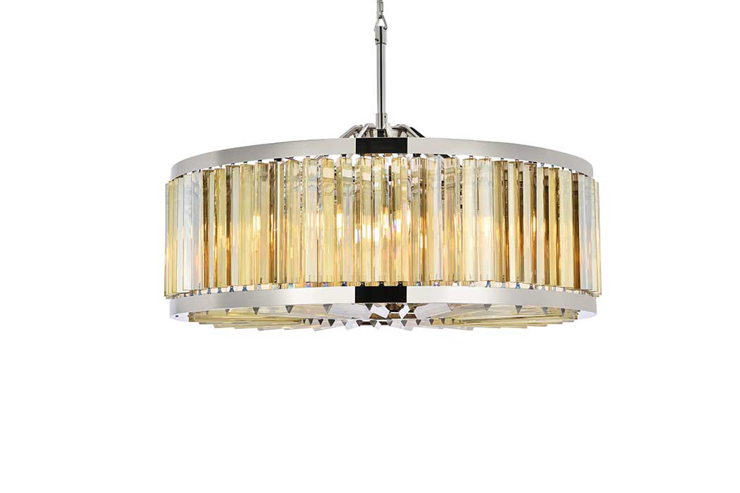 Elegant Prism 8 Light Round Chandelier - Polished Nickel/Gold, L 35.5" (1203D35PN-GT-RC)