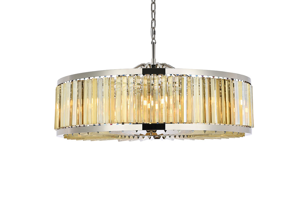 Elegant Prism 8 Light Round Chandelier - Polished Nickel/Gold, L 43" (1203G43PN-GT-RC)