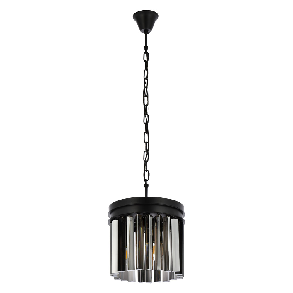 Elegant Crystal Prism 6 Light Round Chandelier - Matte Black/Silver, L 12" (1208D12MB-SS-RC)