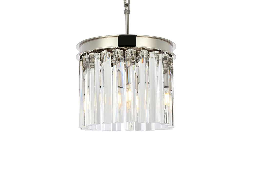 Elegant Crystal Prism 6 Light Round Chandelier - Polished Nickel, L 12" (1208D12PN-RC)