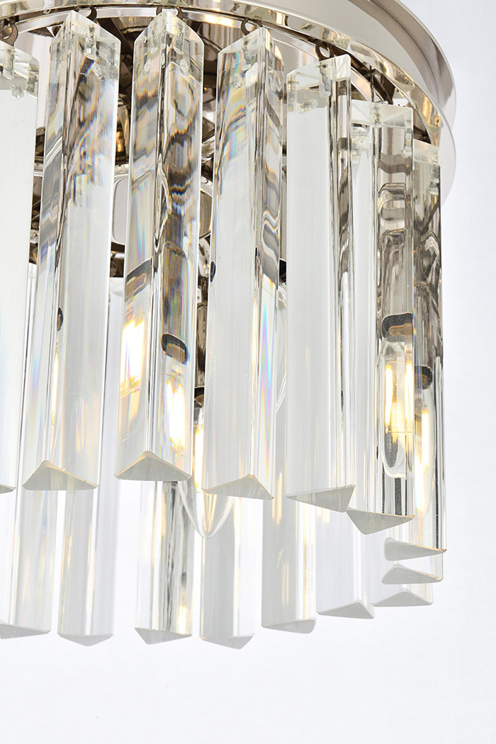 Elegant Crystal Prism 6 Light Round Chandelier - Polished Nickel, L 12" (1208D12PN-RC)