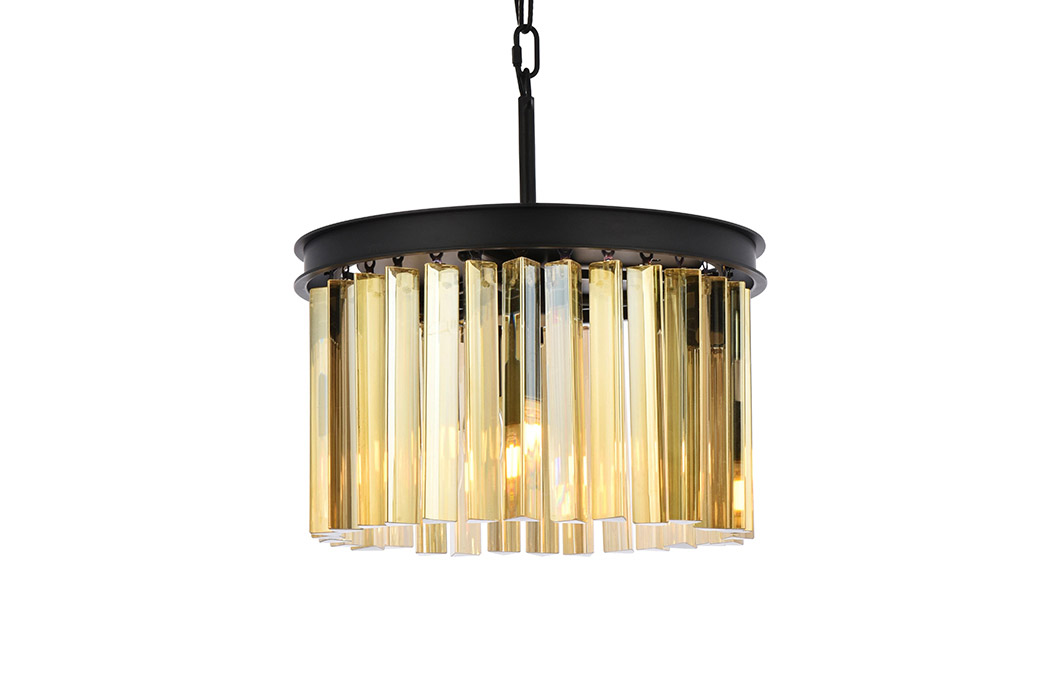 Elegant Crystal Prism 6 Light Round Chandelier - Matte Black/Gold, L 16" (1208D16MB-GT-RC)
