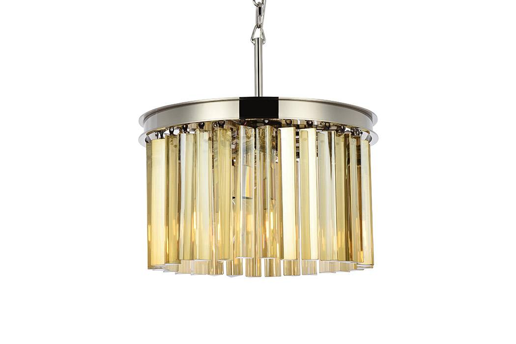 Elegant Crystal Prism 6 Light Round Chandelier - Polished Nickel/Gold, L 16" (1208D16PN-GT-RC)
