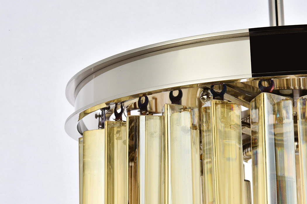 Elegant Crystal Prism 6 Light Round Chandelier - Polished Nickel/Gold, L 16" (1208D16PN-GT-RC)