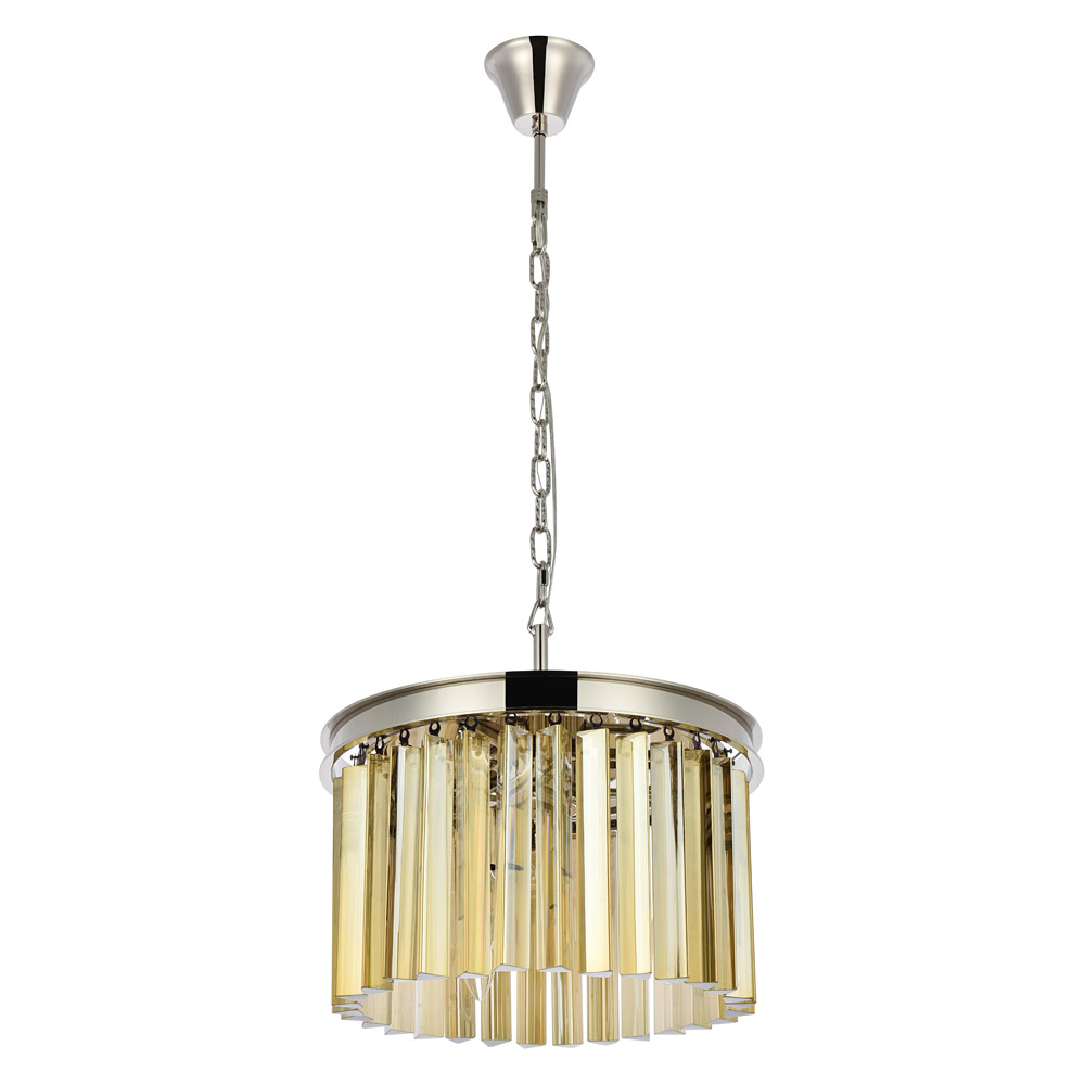 Elegant Crystal Prism 6 Light Round Chandelier - Polished Nickel/Gold, L 16" (1208D16PN-GT-RC)