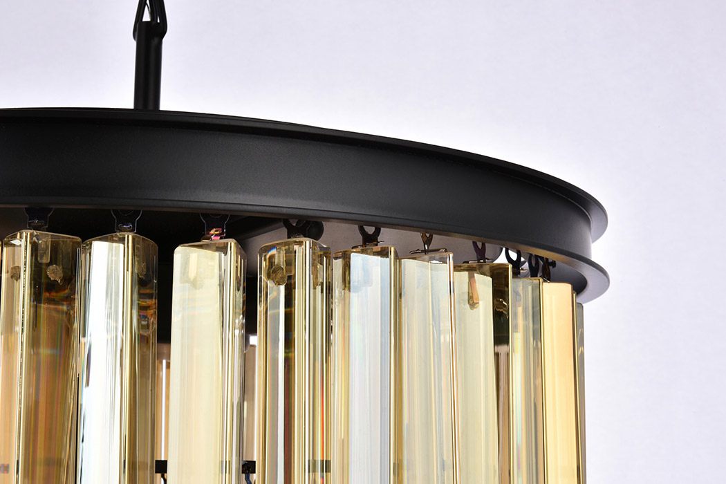 Elegant Crystal Prism 6 Light Round Chandelier - Matte Black/Gold, L 20" (1208D20MB-GT-RC)