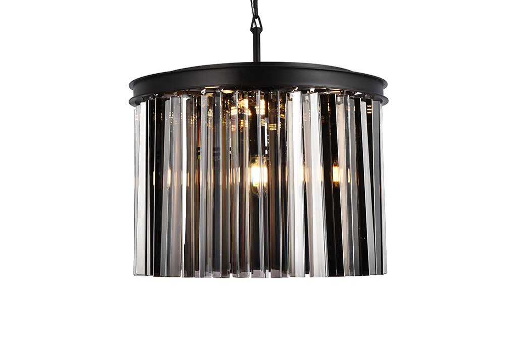 Elegant Crystal Prism 6 Light Round Chandelier - Matte Black/Silver, L 20" (1208D20MB-SS-RC)