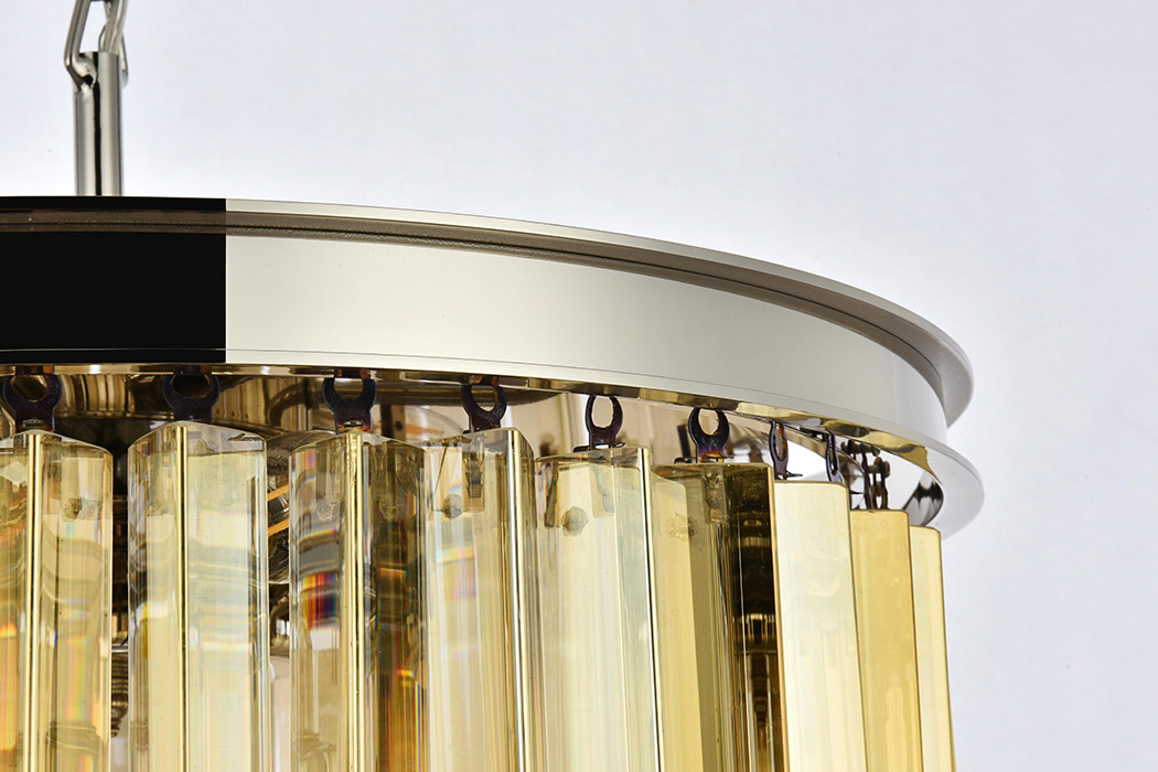 Elegant Crystal Prism 6 Light Round Chandelier - Polished Nickel/Gold, L 20" (1208D20PN-GT-RC)