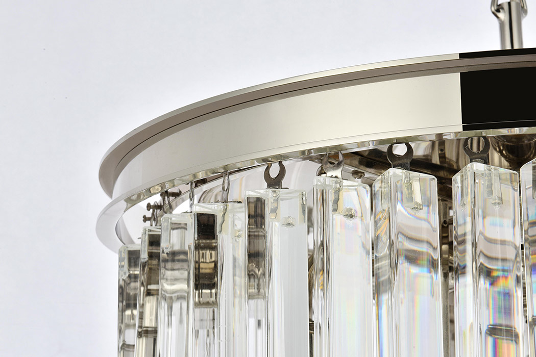 Elegant Crystal Prism 6 Light Round Chandelier - Polished Nickel, L 20" (1208D20PN-RC)