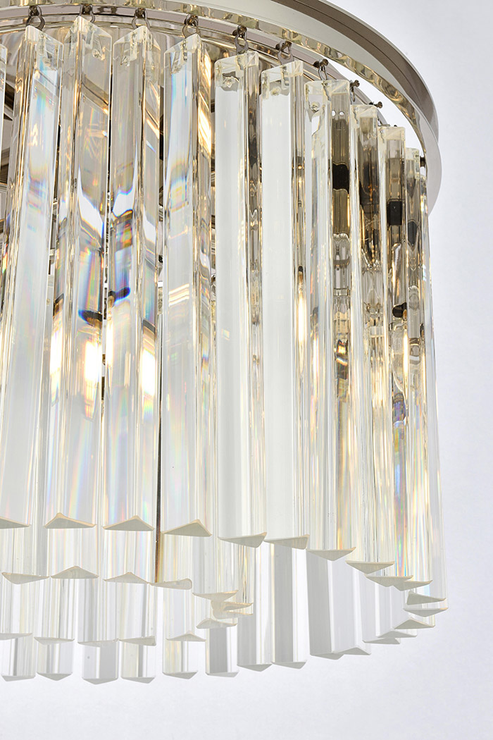 Elegant Crystal Prism 6 Light Round Chandelier - Polished Nickel, L 20" (1208D20PN-RC)