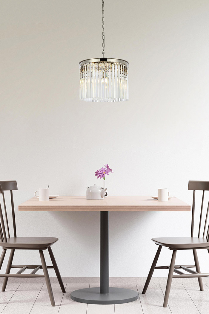 Elegant Crystal Prism 6 Light Round Chandelier - Polished Nickel, L 20" (1208D20PN-RC)
