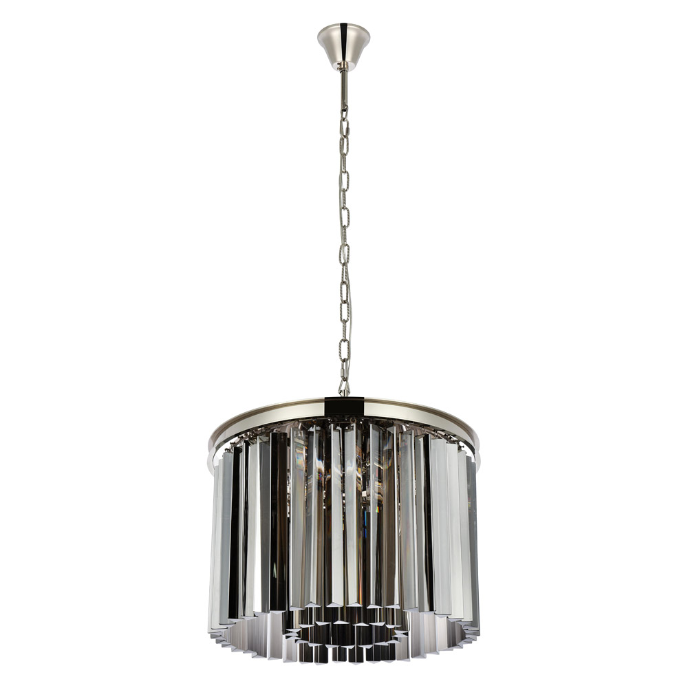 Elegant Crystal Prism 6 Light Round Chandelier - Polished Nickel/Silver, L 20" (1208D20PN-SS-RC)