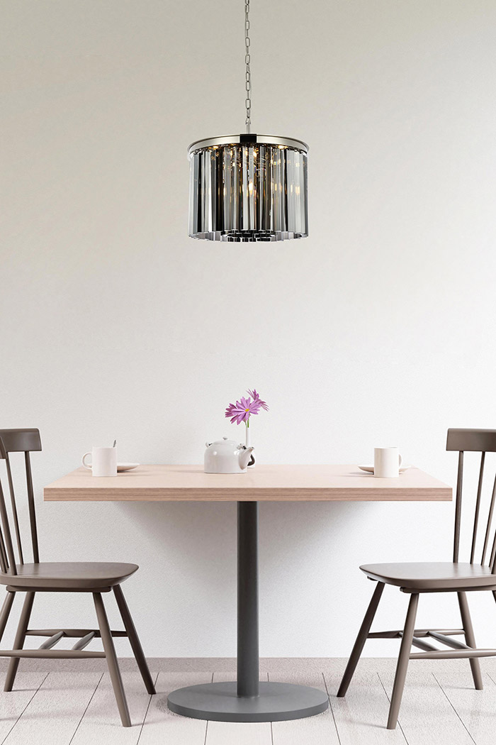 Elegant Crystal Prism 6 Light Round Chandelier - Polished Nickel/Silver, L 20" (1208D20PN-SS-RC)