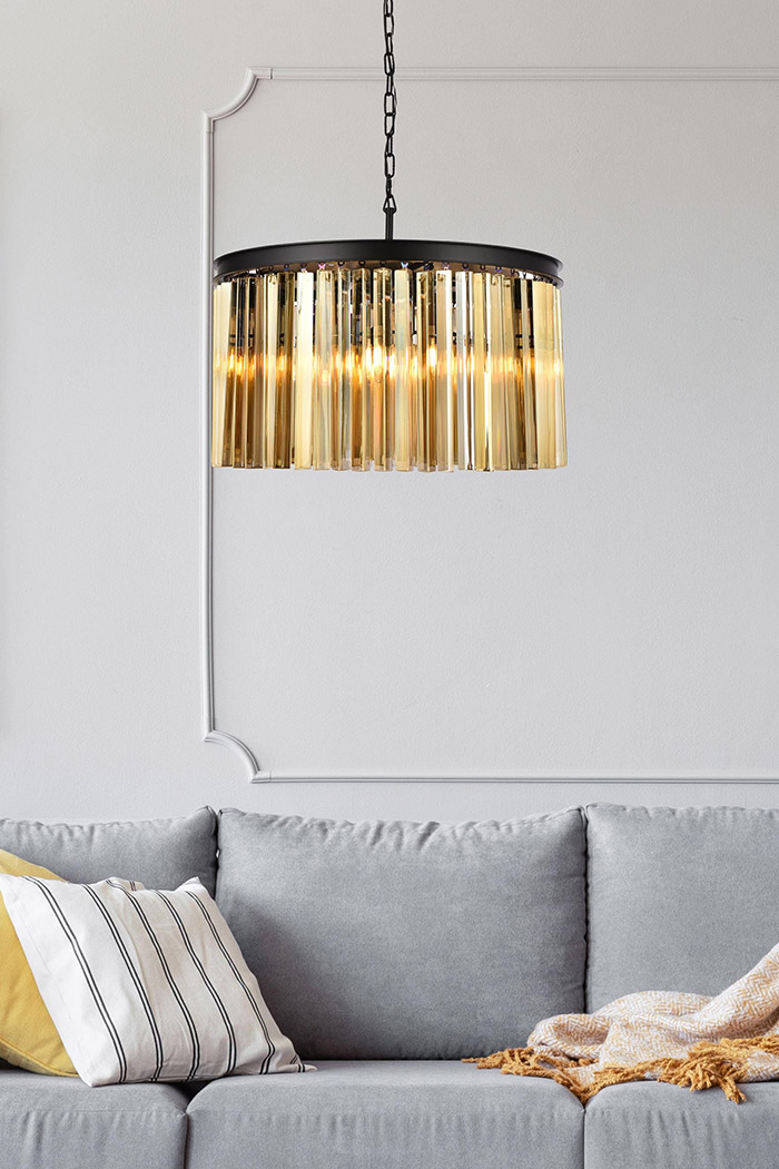 Elegant Crystal Prism 6 Light Round Chandelier - Matte Black/Gold, L 26" (1208D26MB-GT-RC)