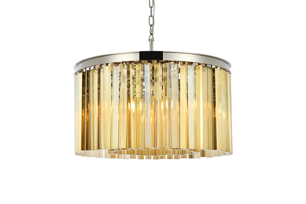 Elegant Crystal Prism 6 Light Round Chandelier - Polished Nickel/Gold, L 26" (1208D26PN-GT-RC)