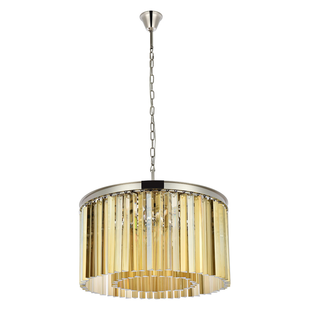 Elegant Crystal Prism 6 Light Round Chandelier - Polished Nickel/Gold, L 26" (1208D26PN-GT-RC)