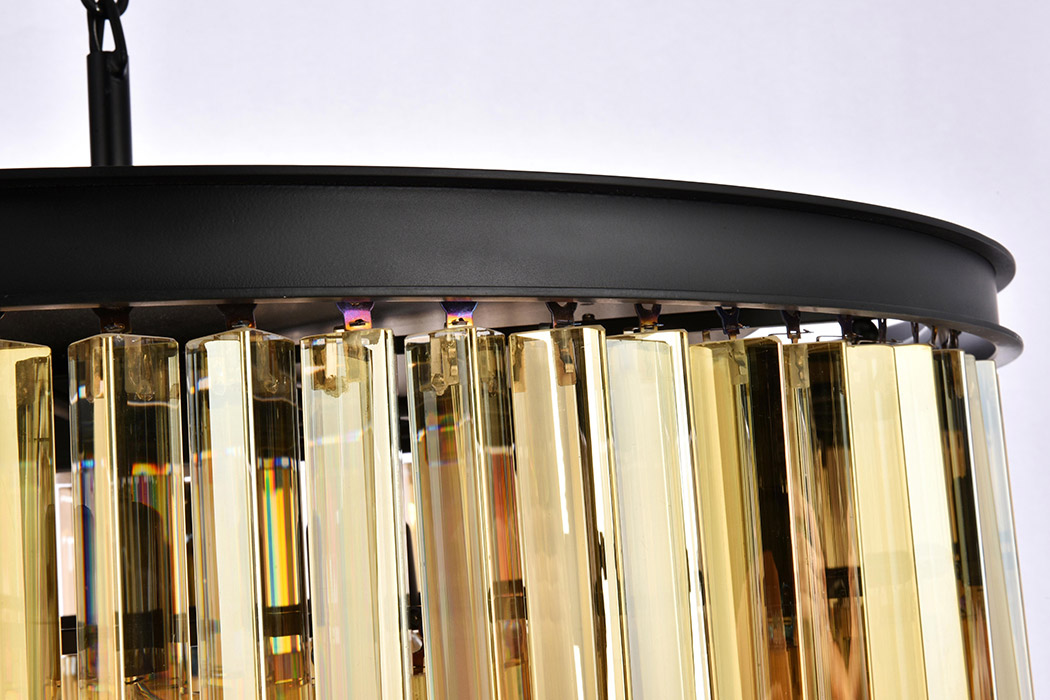 Elegant Crystal Prism 6 Light Round Chandelier - Matte Black/Gold, L 31.5" (1208D31MB-GT-RC)